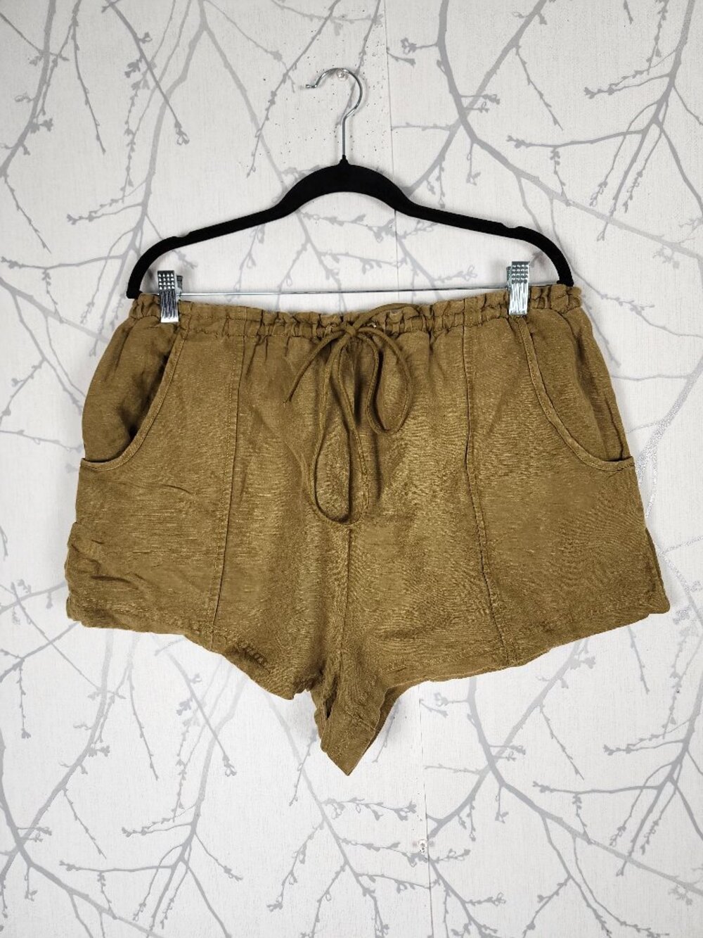 Free People Chartreuse Green 48% Linen Drawstring Shorts